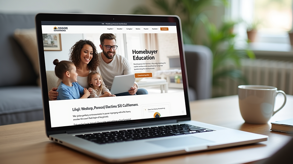 High angle view of a laptop screen showing a homebuyer education webinar