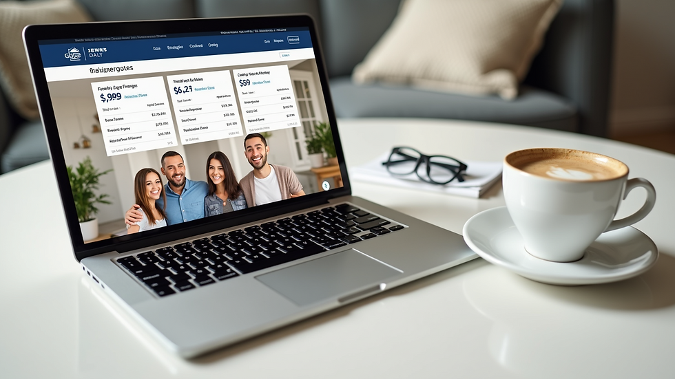 High angle view of a laptop showing mortgage rates and a cup of coffee