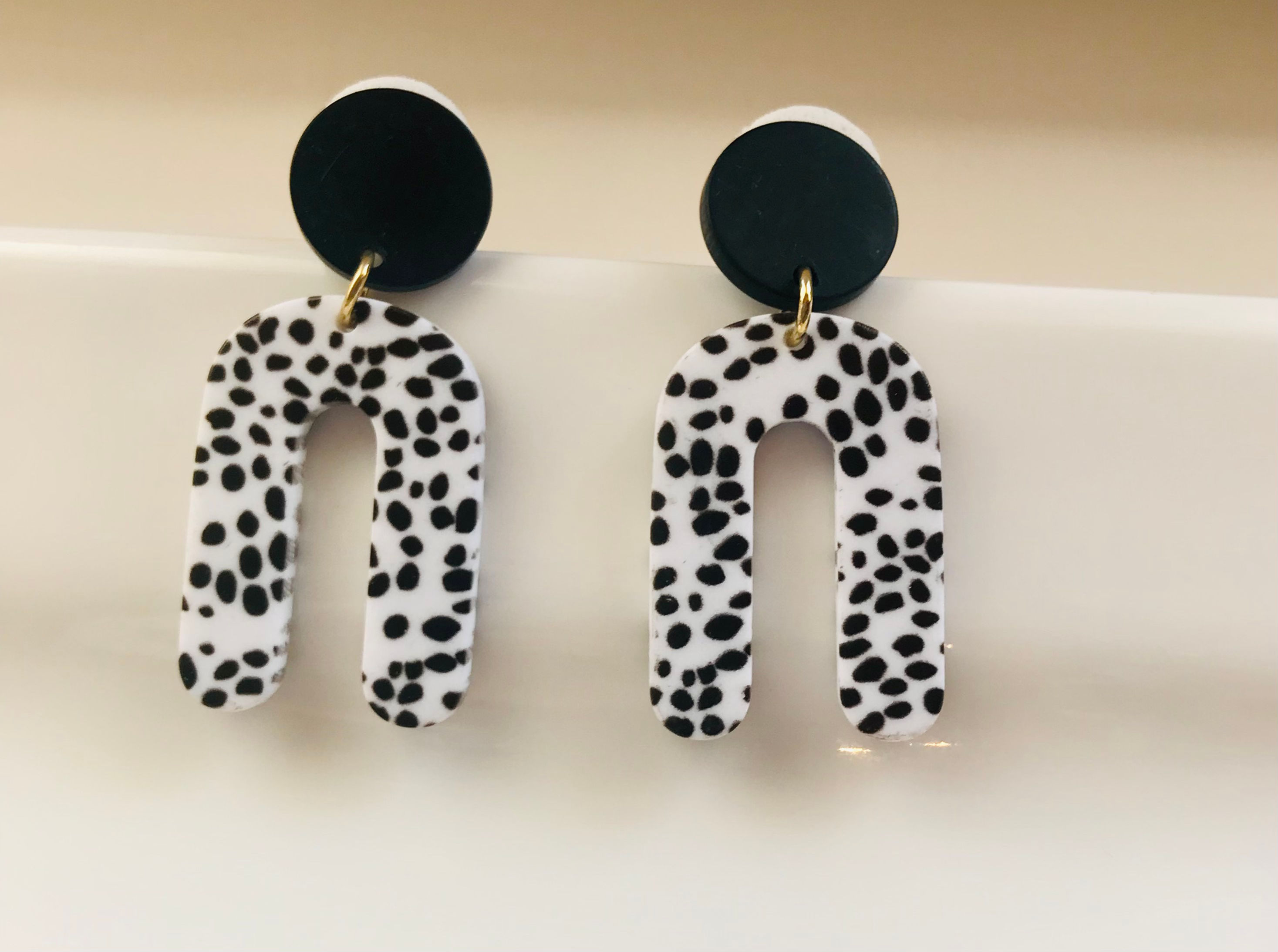 Dalmatian U Drop Clay Earrings