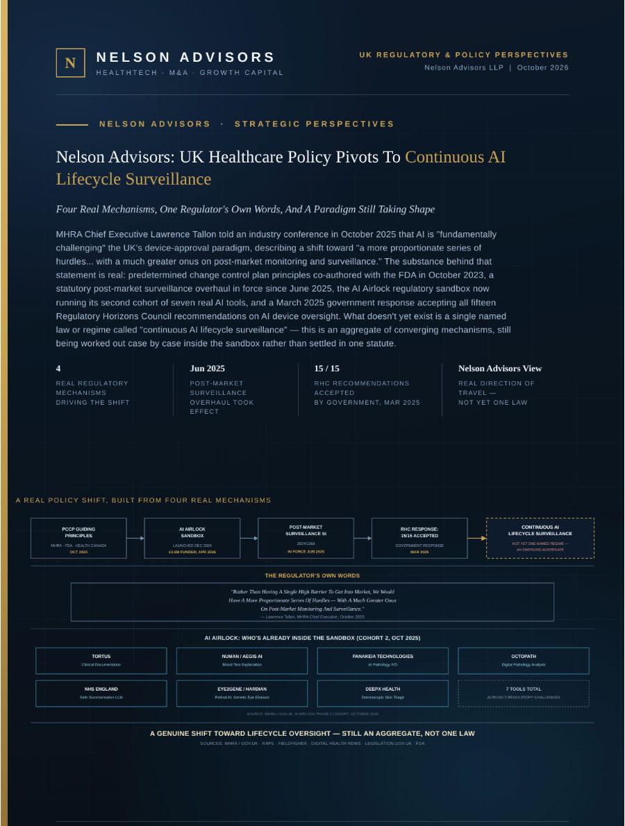 Nelson Advisors: UK Healthcare Policy Pivots to Continuous AI Lifecycle Surveillance