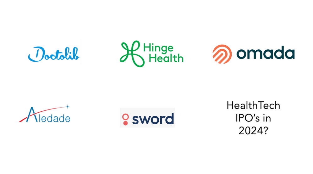 Five potential HealthTech IPO's in 2024: Omada Health, Hinge Health, Sword Health, Doctolib, Aledade
