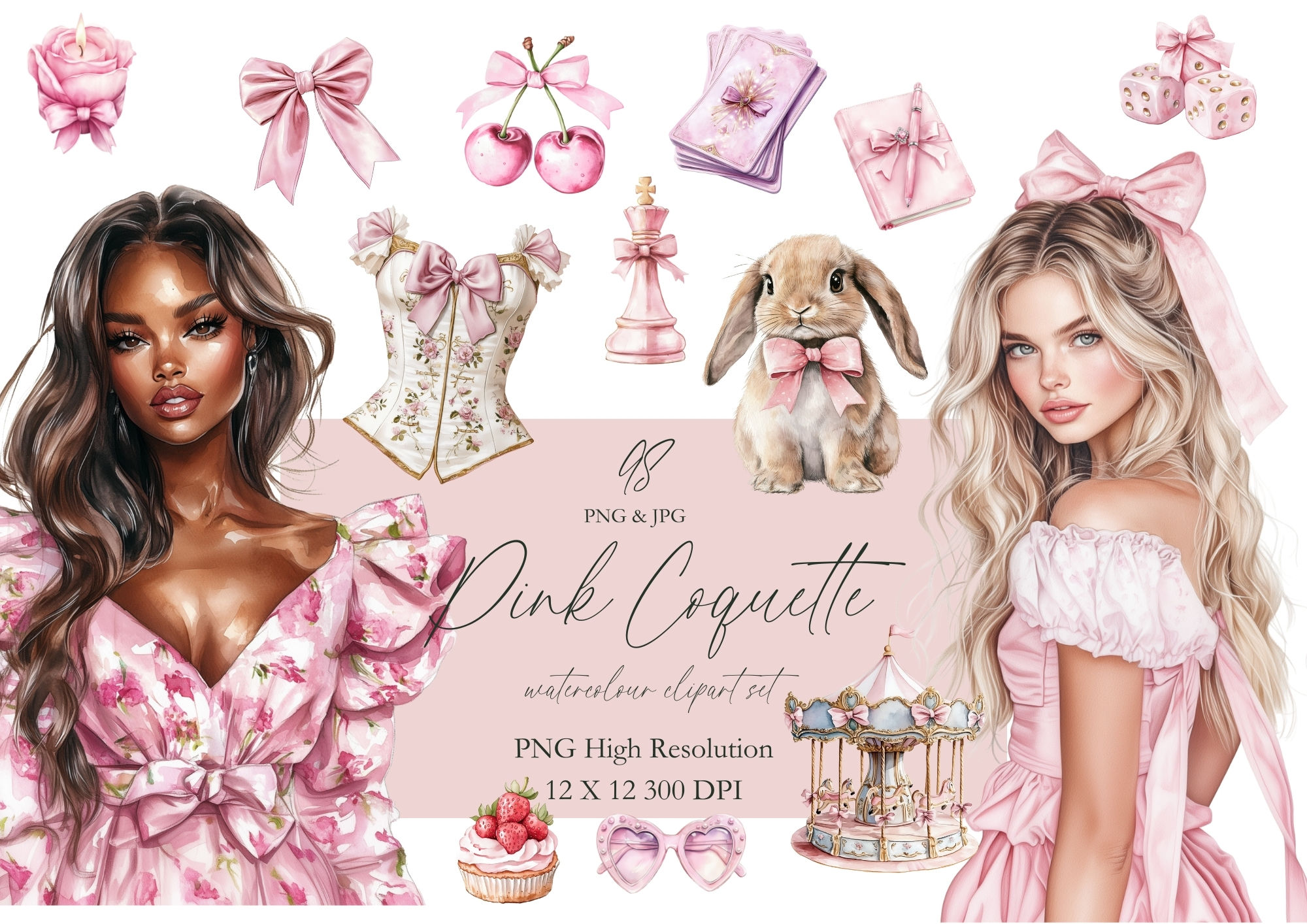 Pink Coquette Clipart Set - 98 PNG & JPG