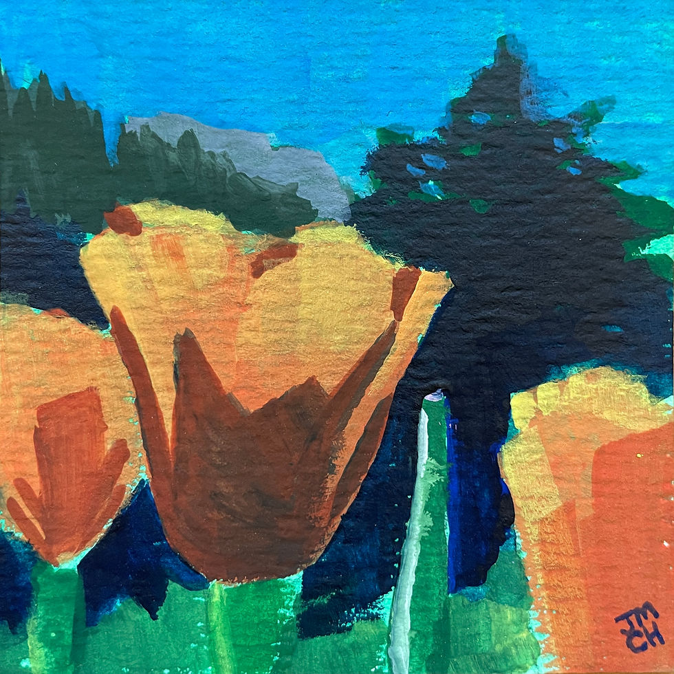 Calirfonia Poppies, Gouache on Paper, 3''x3''