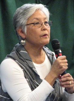 Dr. Satsuki Ina leads a discussion about dysfunctional JA families. (J.K. YAMAMOTO/Rafu Shimpo)