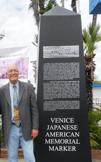 The late Los Angeles City Councilmember Bill Rosendahl with a full-size mockup of the VJAMM.