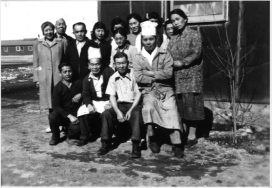 Cooks and kitchen workers from Alameda at Topaz, circa 1943-45. The majority of Buena Vista church members ended up in the Topaz camp outside of Delta, Utah, where many of them worked together in the block kitchens.