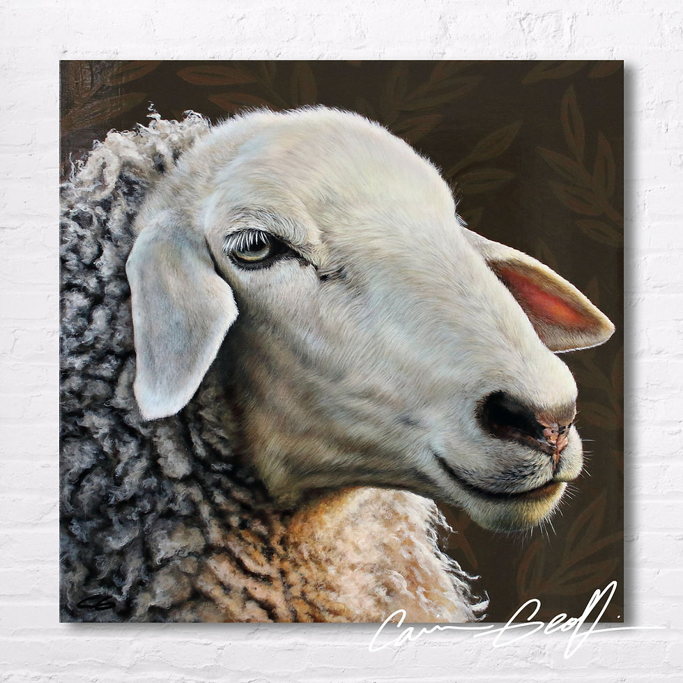 Peinture mouton hyperréaliste, artiste peintre québécoise, sheep hyperrealistic painting