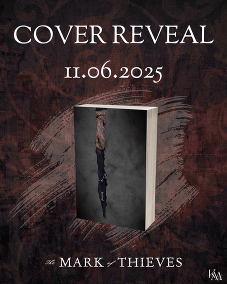 a graphic with a teaser for the Mark of Thieves cover reveal.