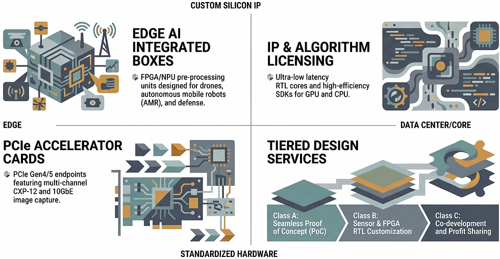 edge AI, AI box, FPGA, NPU, AMR, PCIe, accelerator card, IP algorithm licensing, ultra low latency compression
