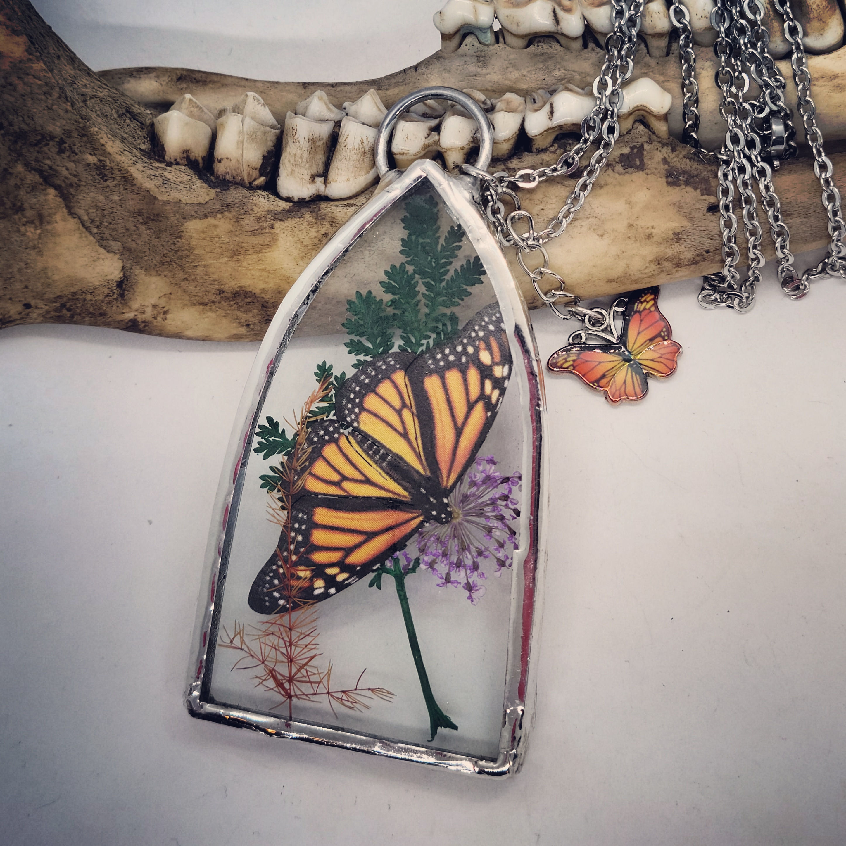 Soldered Glass with Monarch and Dried Floral 