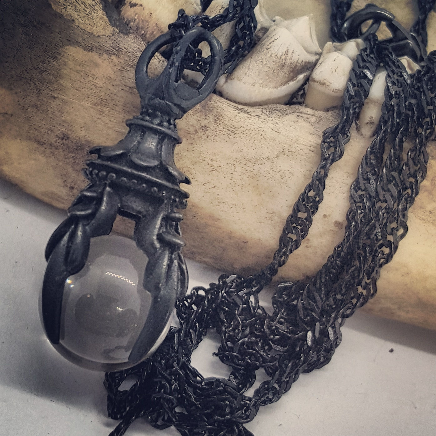 Black Claw with Quartz on Long Chain 