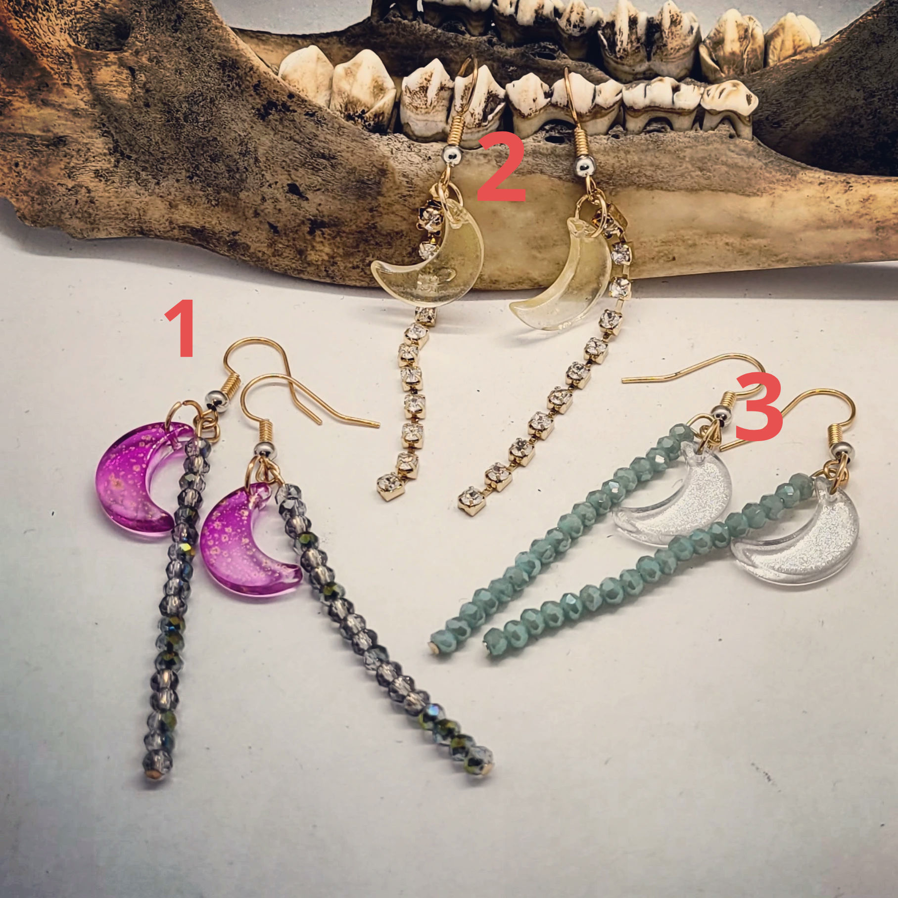 Crescent Moon Earrings with Rhinestones 