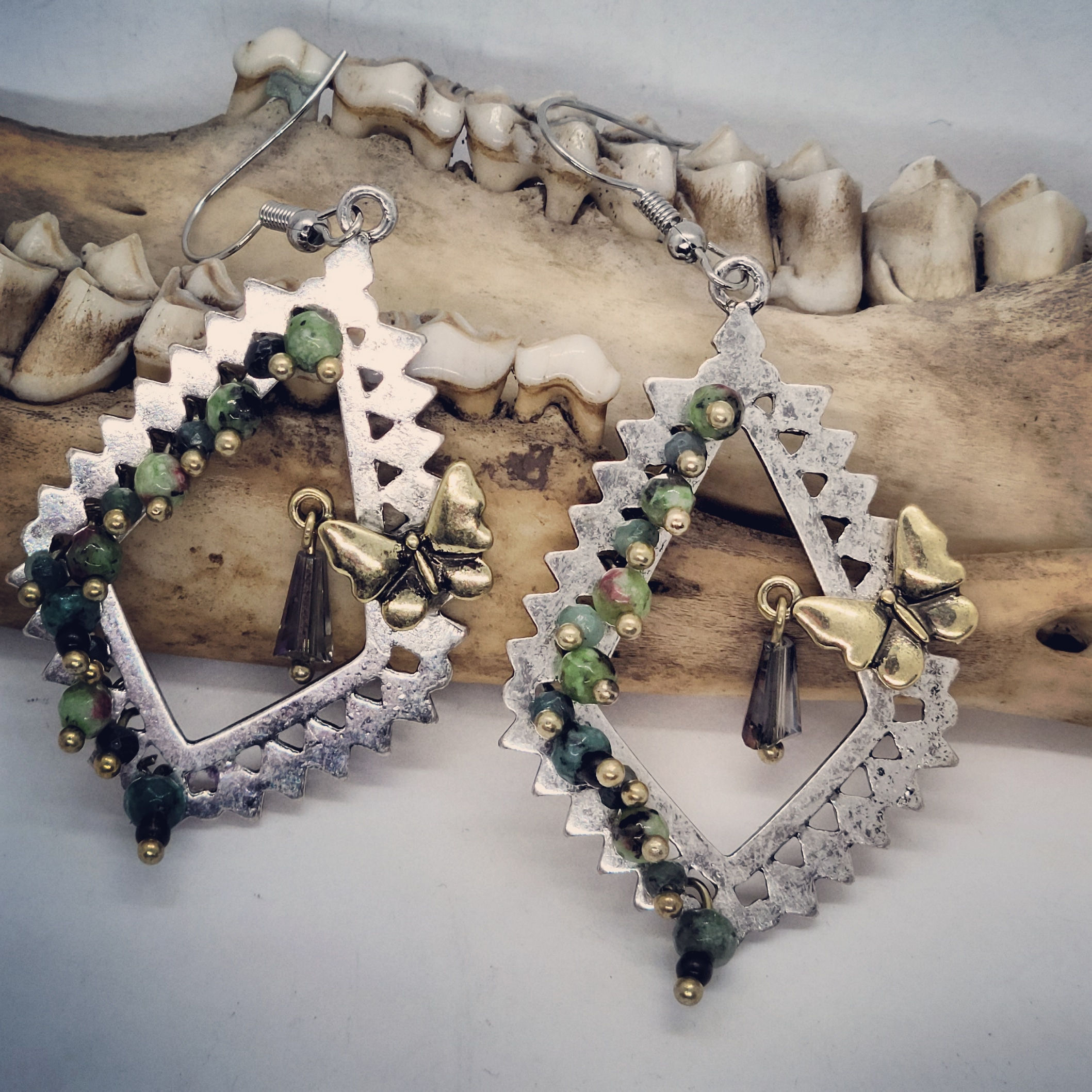 Boho Style Butterfly Earrings with Tiny Agate Beads