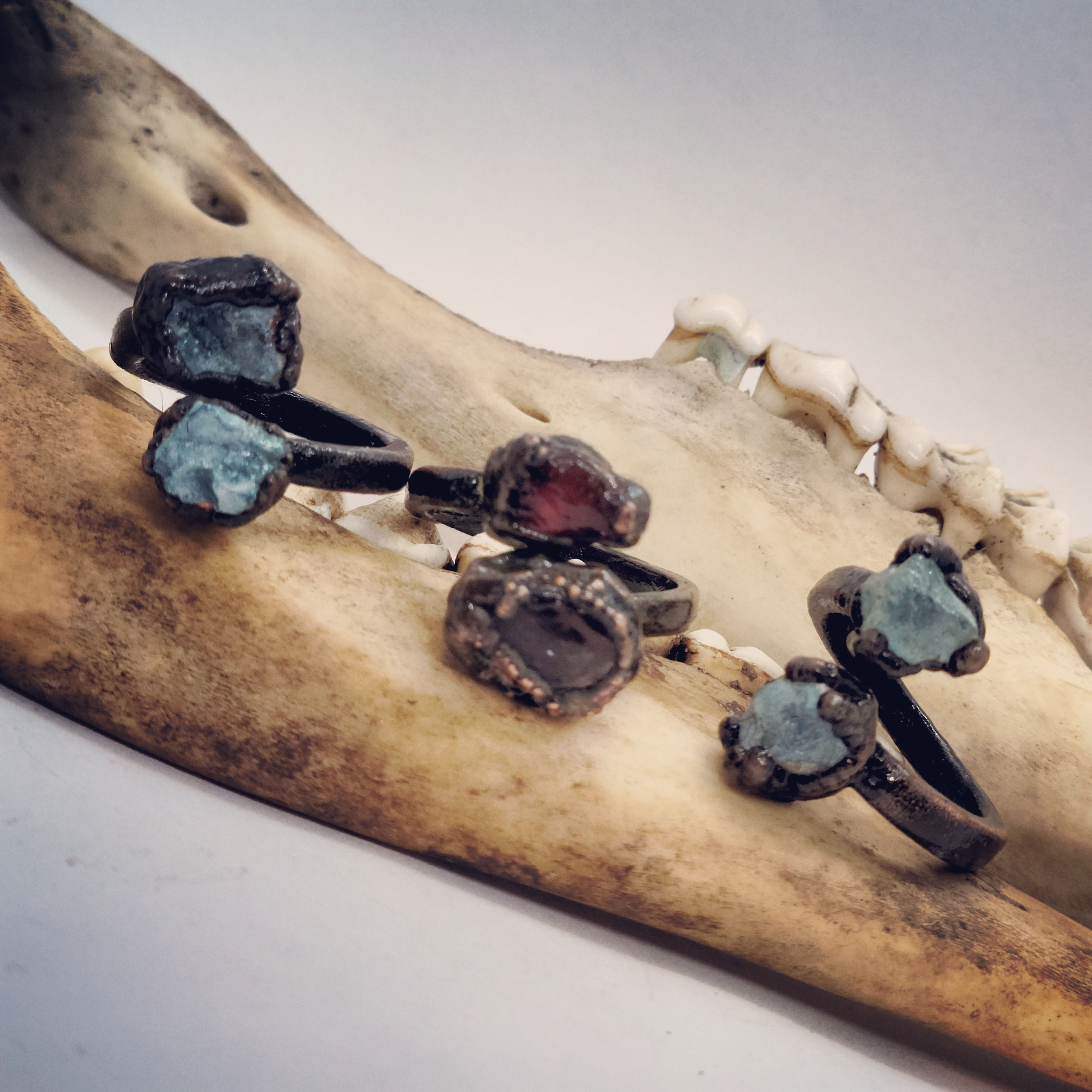 Adjustable Electroformed Blue Apatite Ring