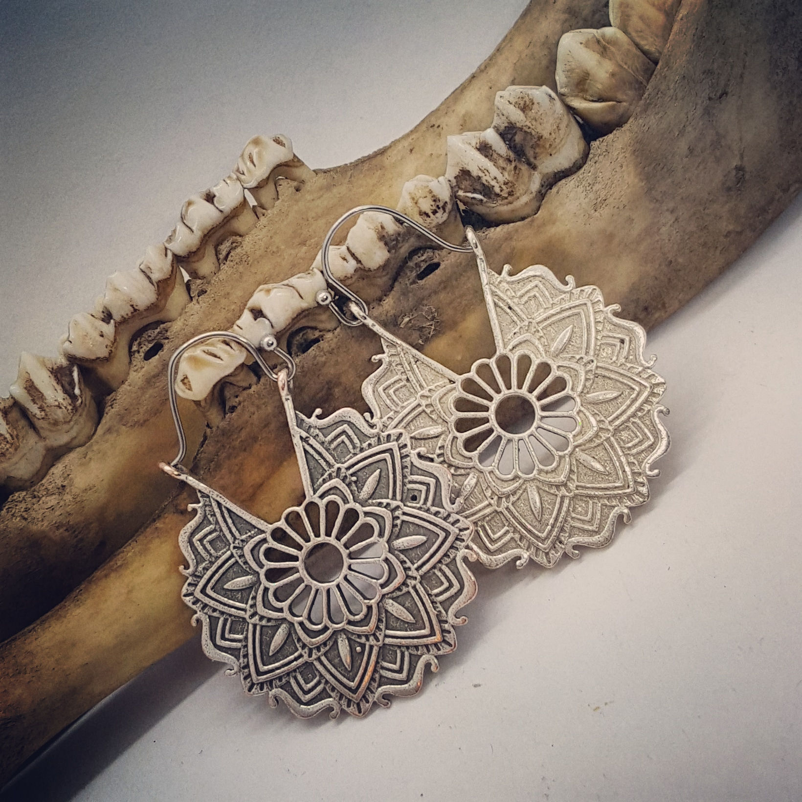 Silver Plated Mandala Earrings 