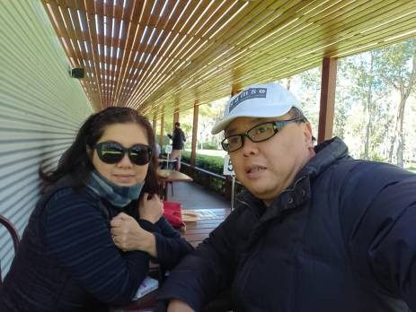 Enjoying my hot chocolate with Sandra.