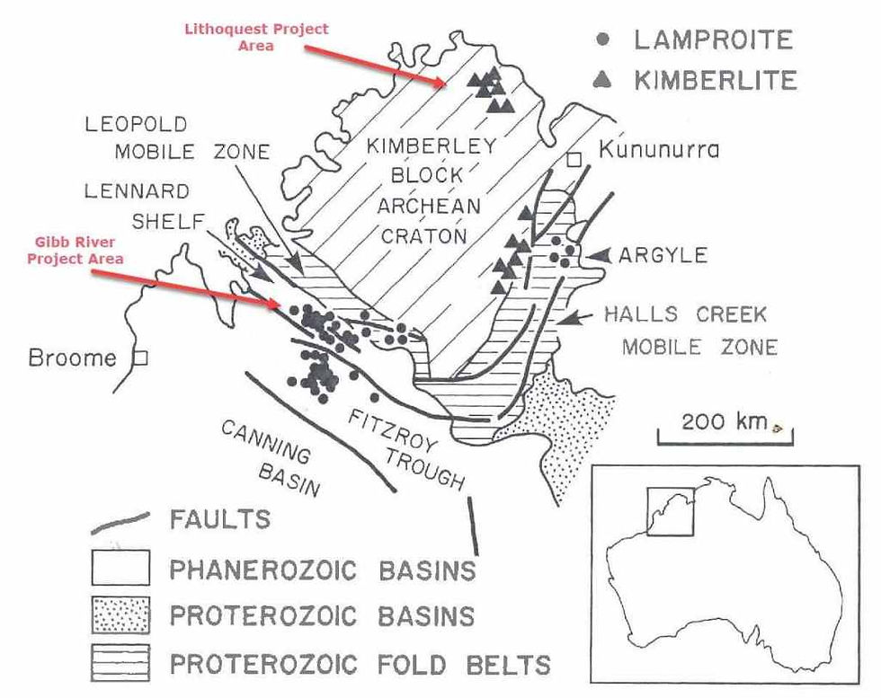 Map showing Lithoquest and Gibb River project areas. Samso Insights