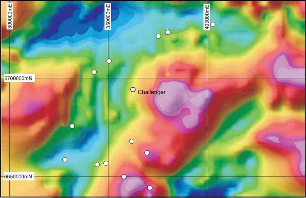 Image showing Regional-scale geophysical data from the northern Gawler Craton showing locations of gold deposits and prospects. Samso Insights