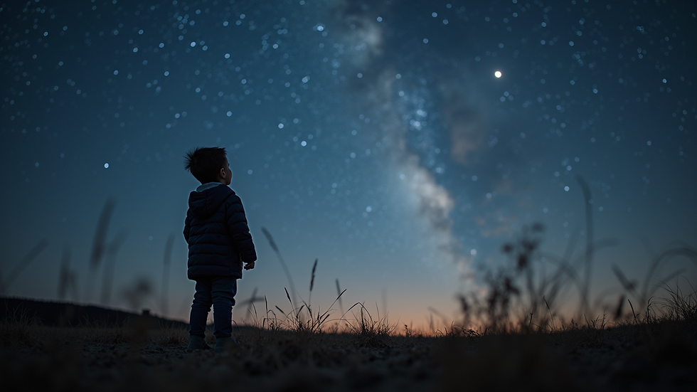 Eye-level view of a child looking at the stars