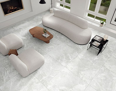 modern living room with tile flooring
