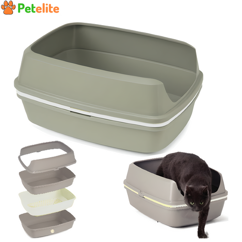 Large or XLarge High Sided Sifting Toilet Box,Cat Grey Scoopless Litter