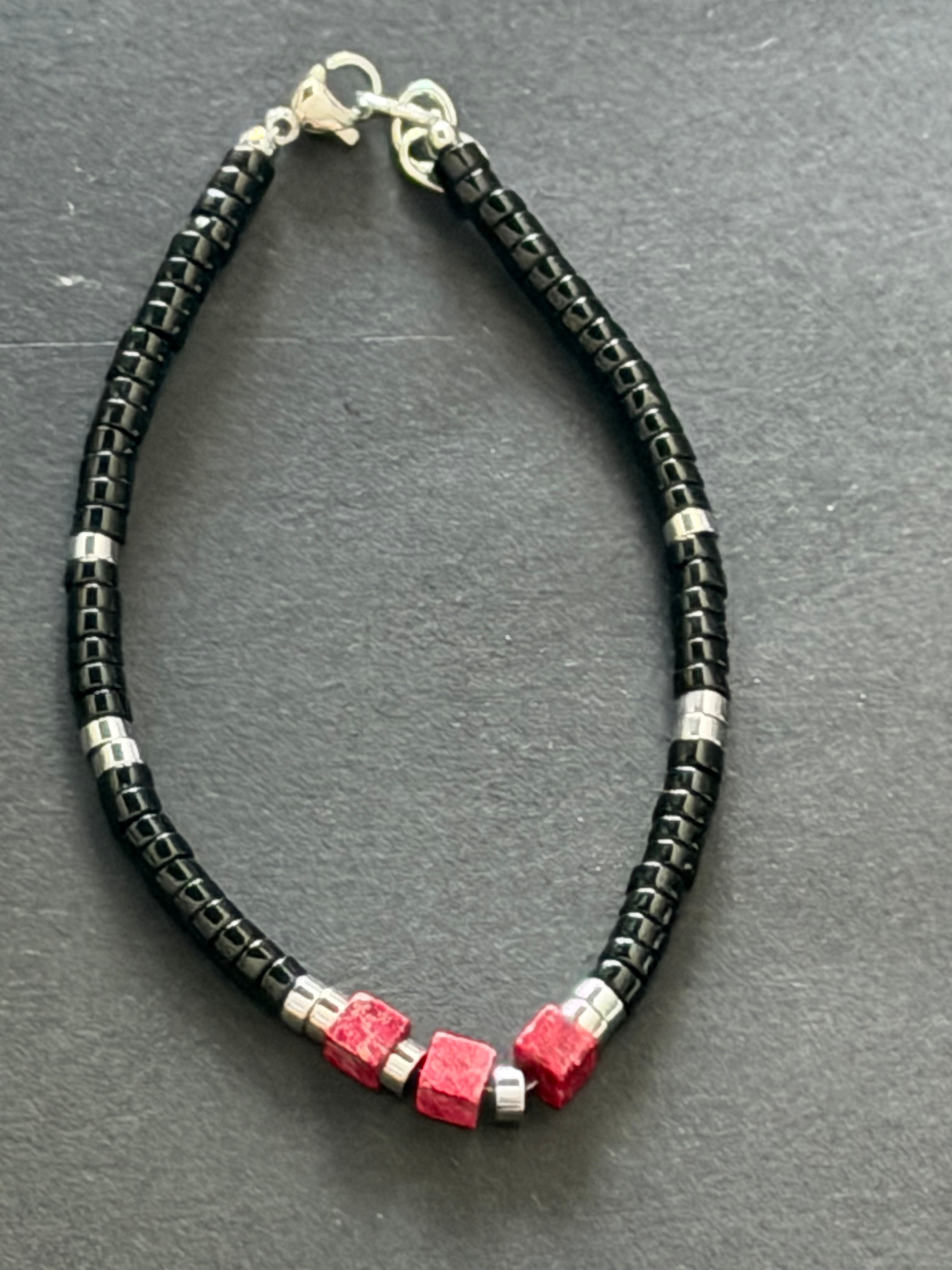 Black Onyx & Emperor's Stone Square Bead Bracelet