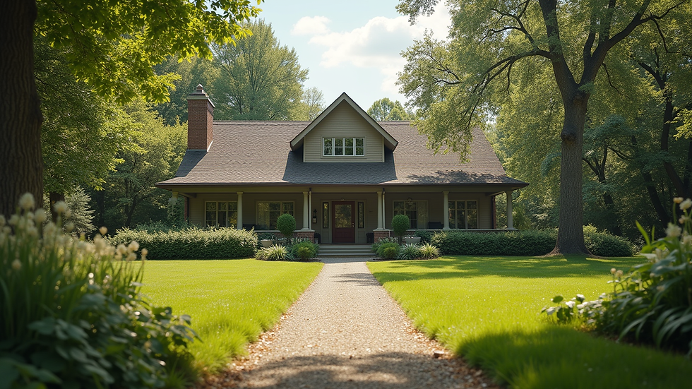 Eye-level view of a peaceful residential recovery center surrounded by nature