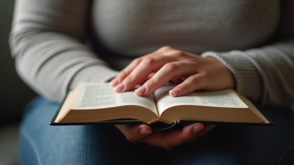 Close-up view of a counselor’s hand holding a Bible during a recovery session