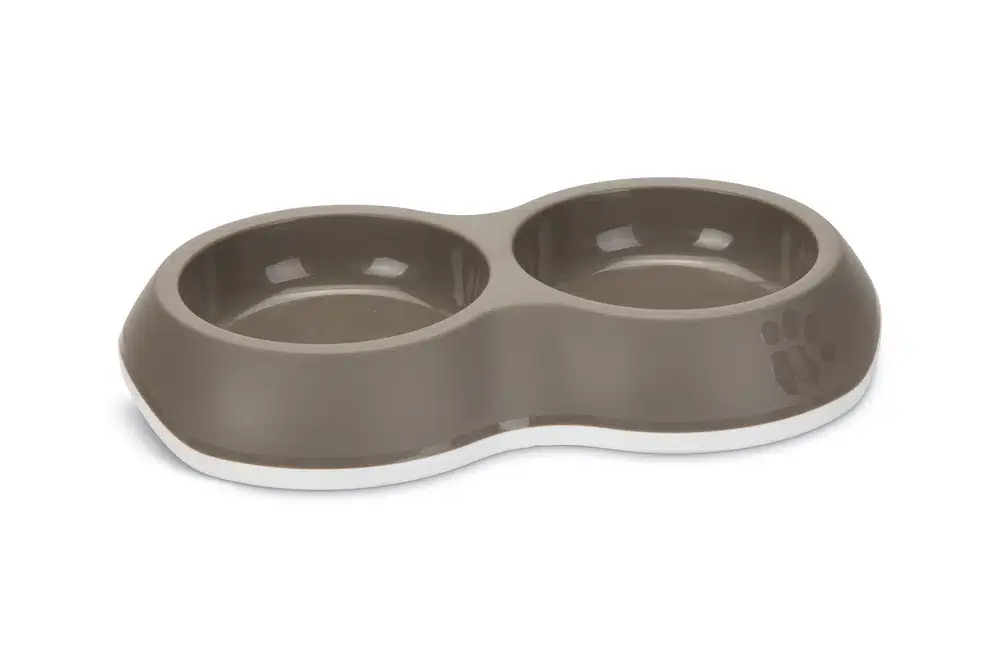 Beeztees Kedi İkili Mama ve Su Kabı, Premium, Plastik, Bej/Gri, 26cm