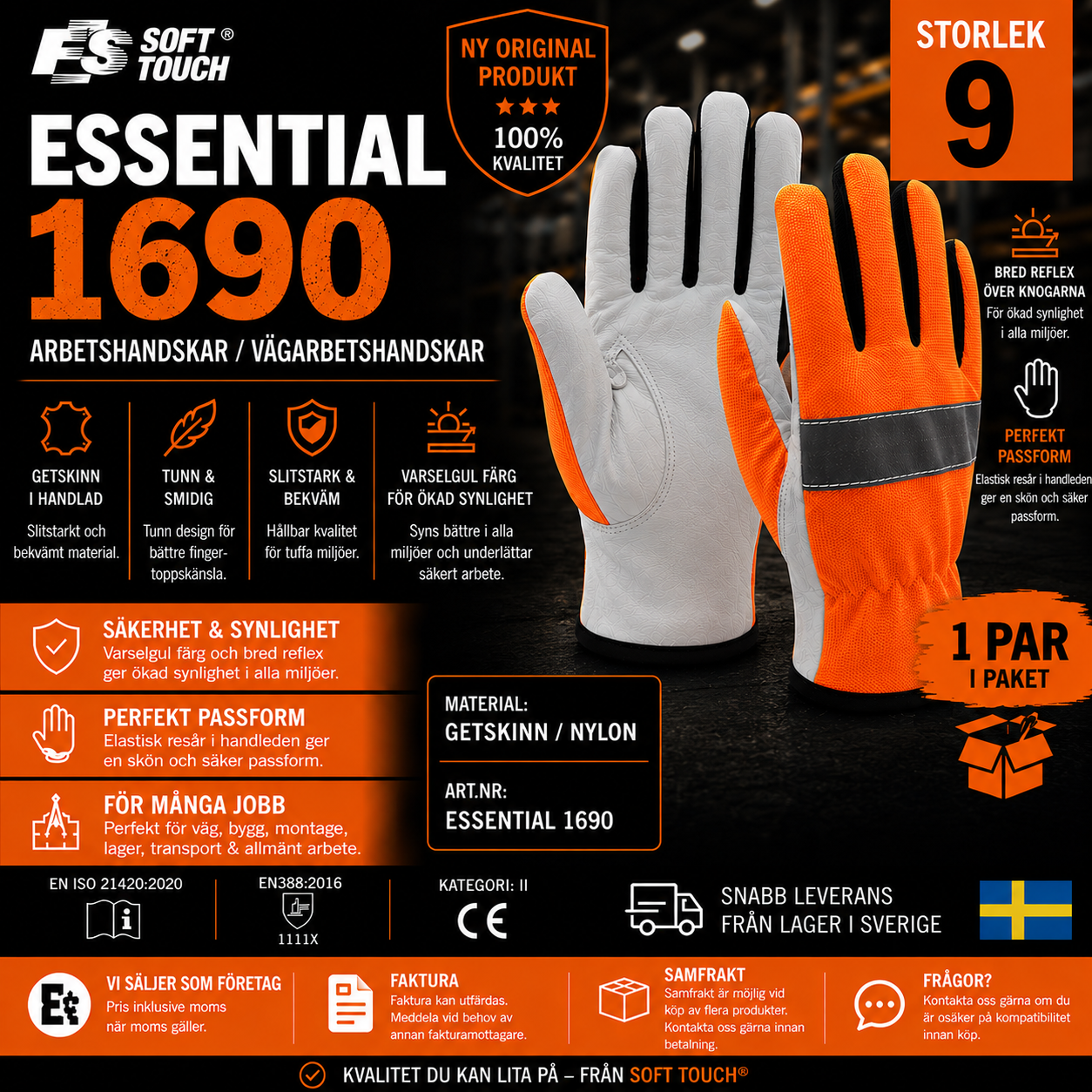 Stl 9 Soft Touch Essential 1690 varselhandskar VWK-1690