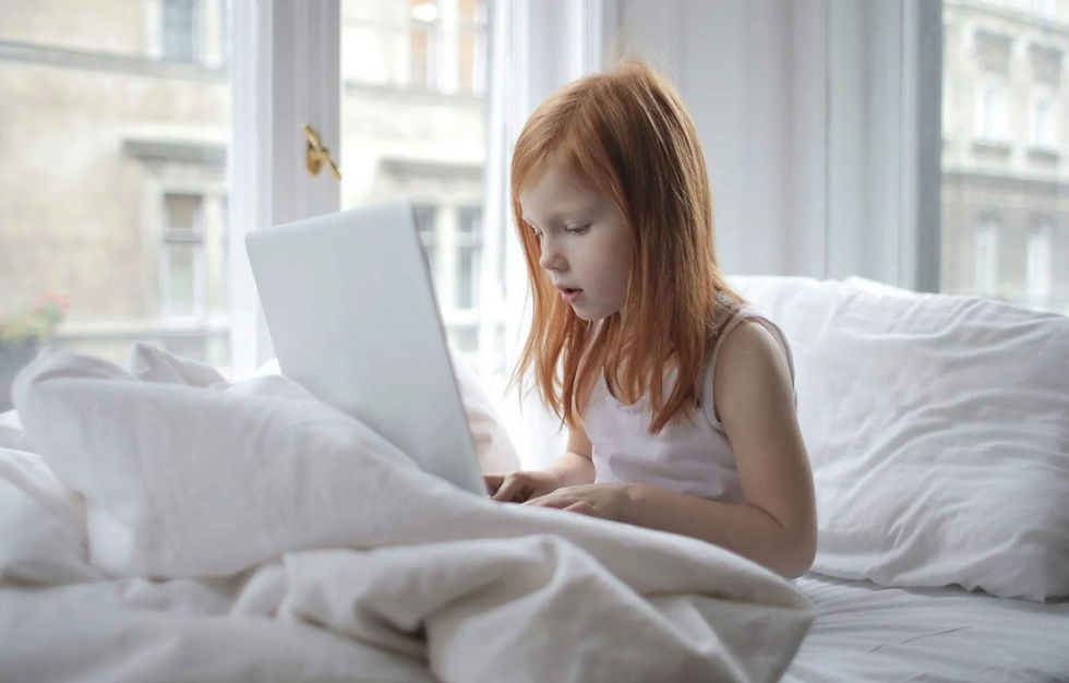 Girl with Laptop on Virtual Sleepover