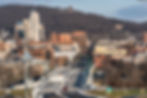Elevated view of the Penn State Bridge and downtown Reading, Pennsylvania.