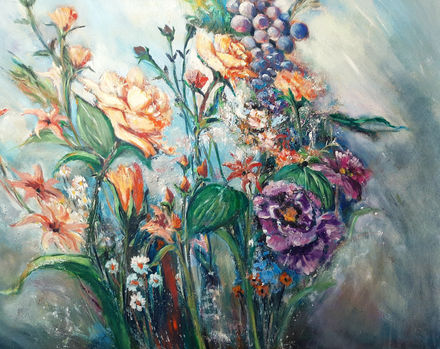 Fleurs et raisin