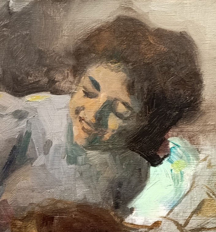 Louis-Adolphe Tessier, "Femmes aux Lanternes",huile sur toile, XIXème, 66x75cm XIXème siècle 19ème peinture huile sur toile restauration Yveline 78 Région Parisienne Paris Ile de France copie nettoyage, allègement de vernis, pose d'un nouveau vernis, réparation et retouche des impactes 