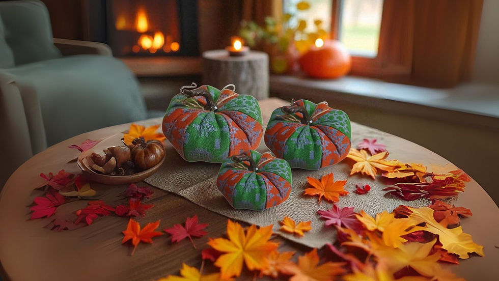 Welsh tapestry fabric pumpkins decorated on a thanksgiving display