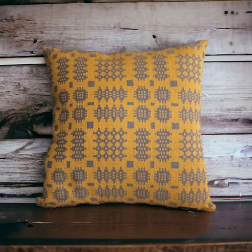 Mustard Welsh tapestry blanket design throw cushions Moose