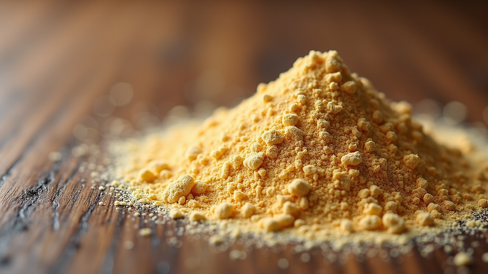 Close-up view of guar gum powder on a wooden surface