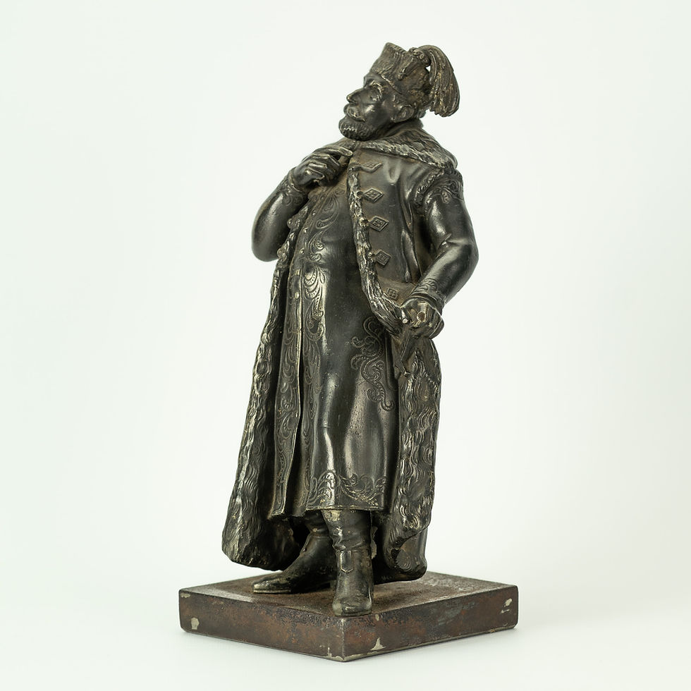 Miniatura: RZEŹBA KRÓL STEFAN BATORY FABRYKA MINTER WARSZAWA poł. XIX w. ANTYK UNIKAT