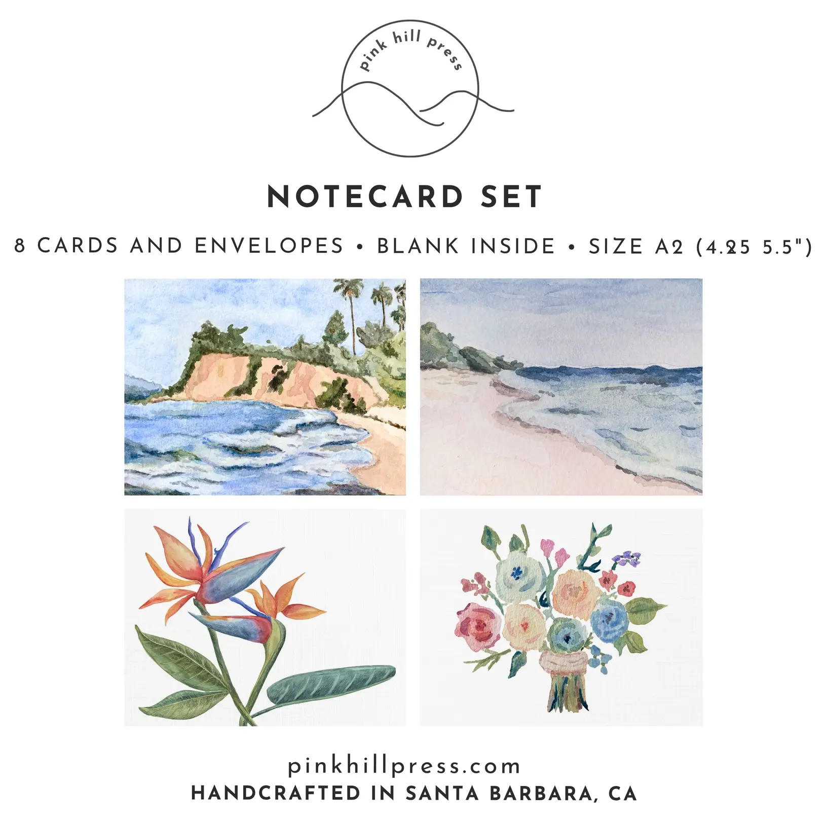 8-card Blank Notecard Set - Beach + Bouquet