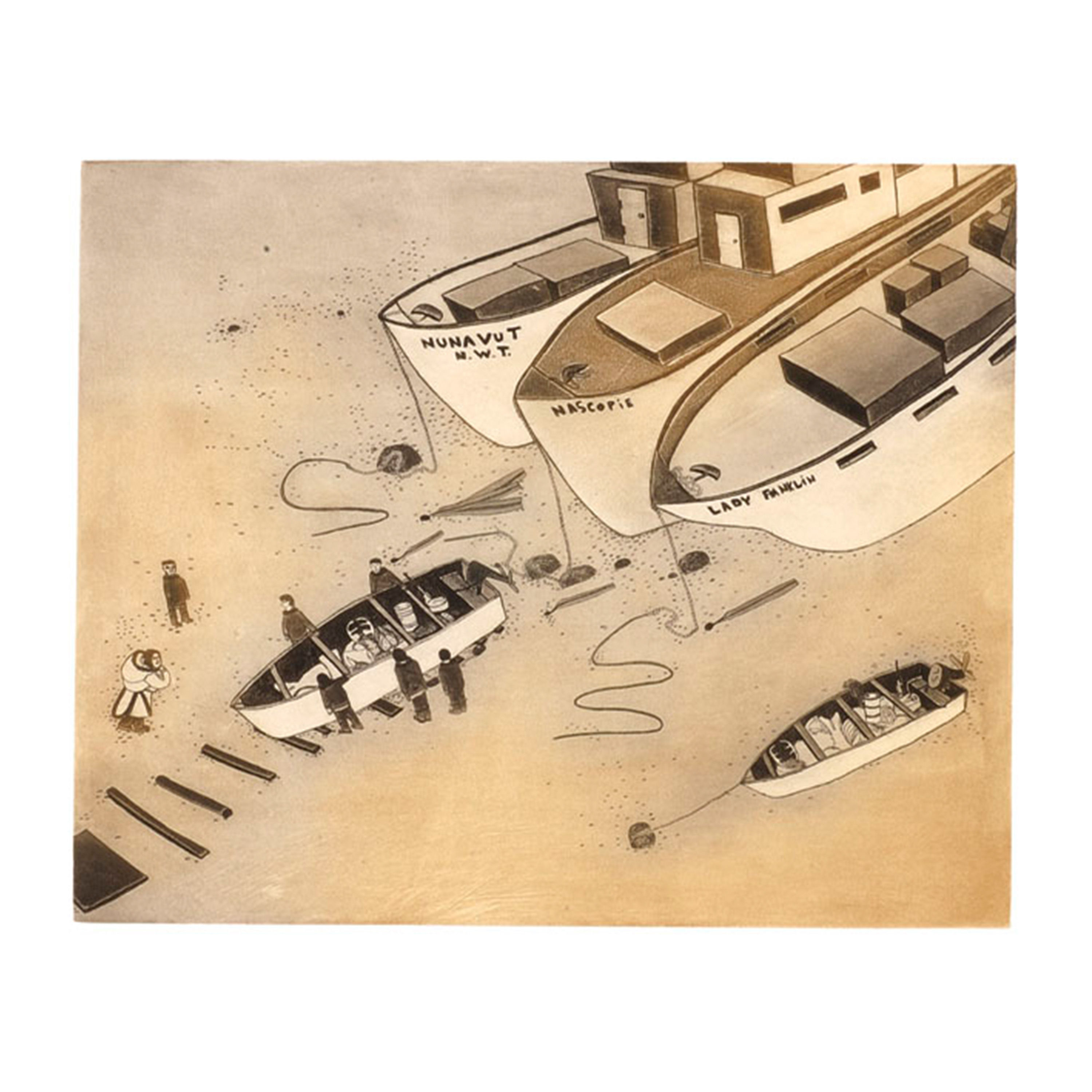 SHUVINAI ASHOONA, Low Tide (2003), Etching and Aquatint Print. Edgelands, Isle of Gigha, Scotland. © Shuvinai Ashoona.