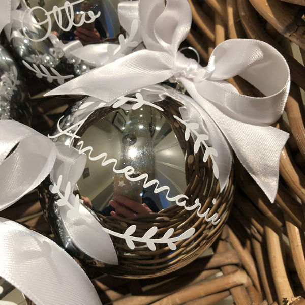 personalised silver glass christmas bauble ornament tree