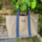 Personalised Oxford Night tote bag with navy initials and polka dot lining