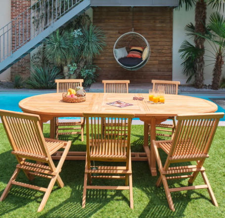 Salon de jardin 1 table 6 chaises en teck au fil des lots 