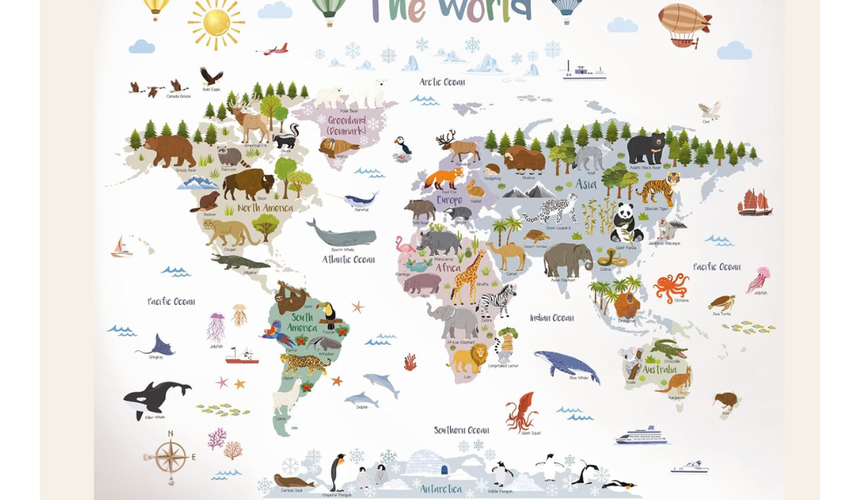 Animal World Map Wall Stickers