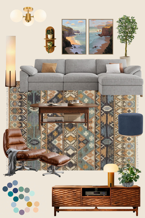 Living room moodboard grounded in client favorite colors