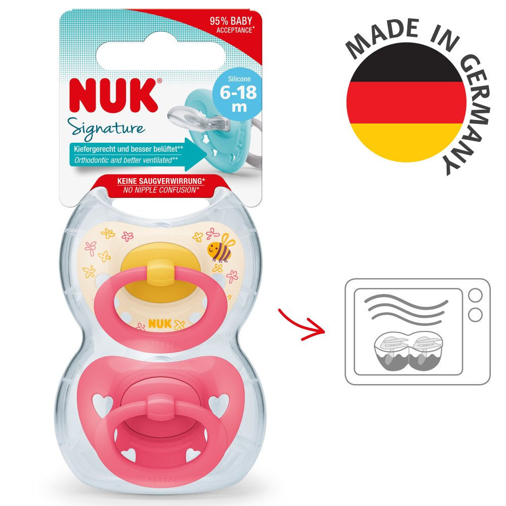SIGNATURE SILICONE SOOTHER SIZE 2, 6-18M PINK 2 PACK