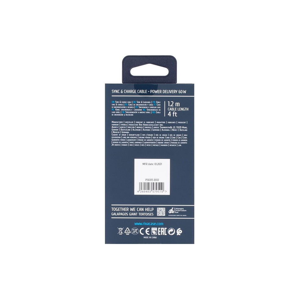 Thumbnail: RIVACASE PS6105 RD12 Type-C / Type-C cable 1,2m red, 12/96