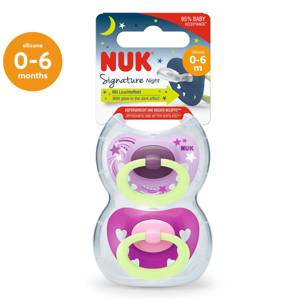 SIGNA NIGHT   PINK  SILICONE SOOTHER S1 2PK
