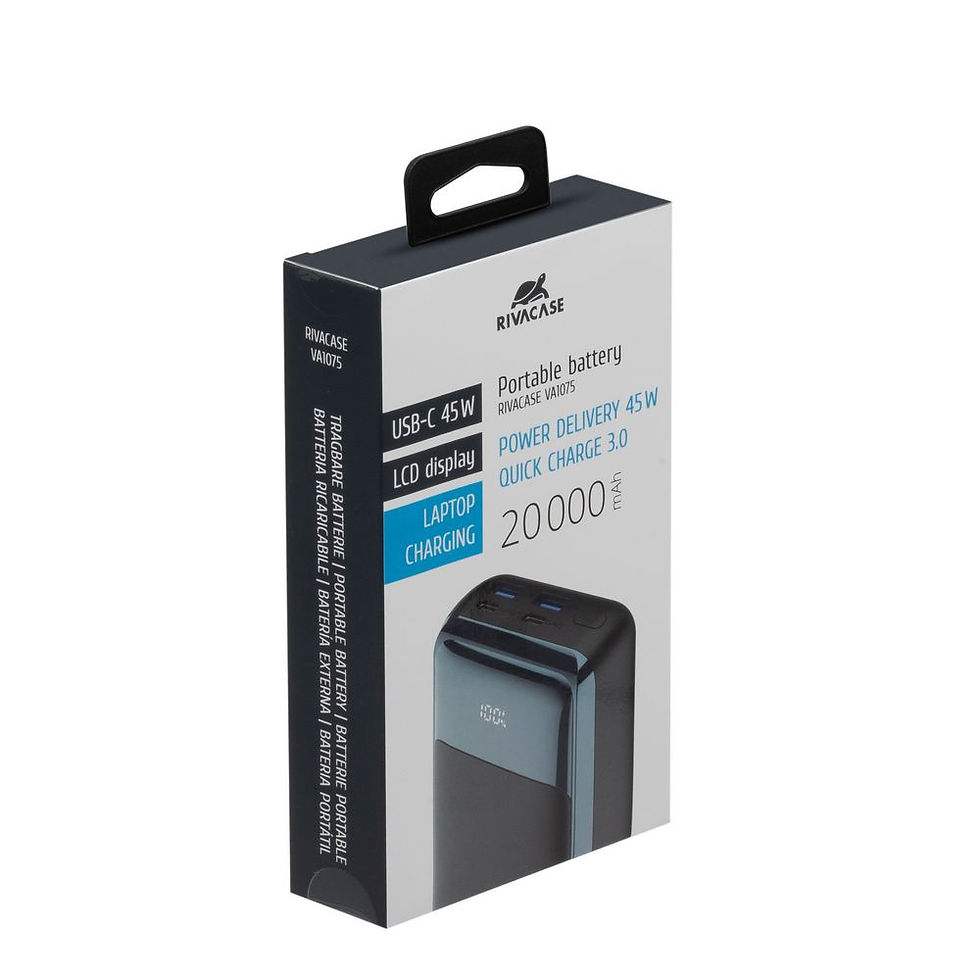 الصورة المصغرة: VA1075 (20000 mAh), black EU, QC/PD 45W portable battery with LCD, for laptops