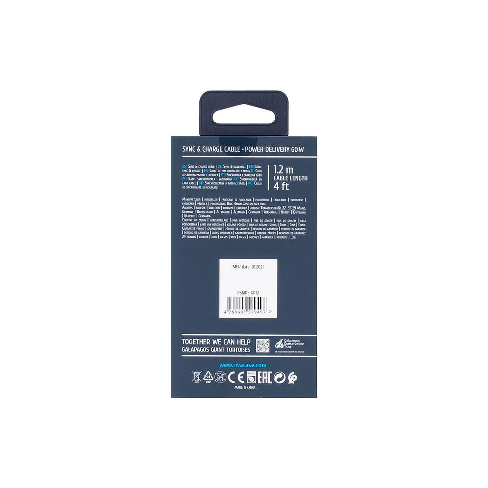 Thumbnail: RIVACASE PS6105 GR12 Type-C / Type-C cable 1,2m grey, 12/96